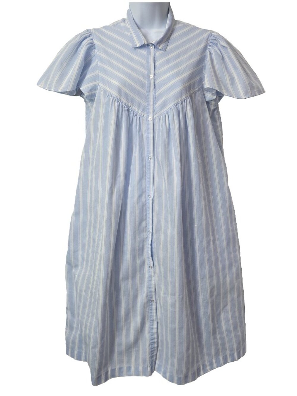 Vintage Traditional Night Gown S Shirt Dress POCKET Blue White 80s Union USA